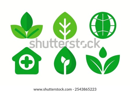 6 set grean leaf ecology nature