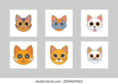 6 Set Halloween Cat Masks . Colorful Logo Design