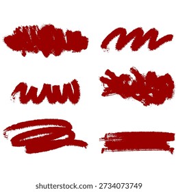 6 Satz Handgezeichnete rote Pinselstrichgrafik einzeln auf der Rückseite transparent 