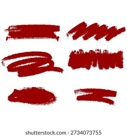 6 set Dibujado a mano ilustración de trazo de pincel rojo fondo aislado transparente 