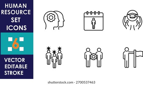 6 conjunto de ícones vetoriais de recursos humanos que representam as pessoas , os seus pensamentos , a mentalidade vencedora e assim por diante 