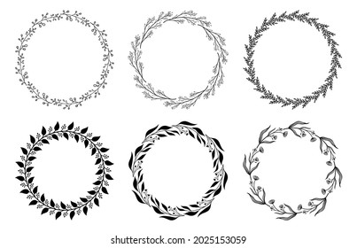 6 Set of Laurel and Wreaths. Elegant border design. Decorative elements for labels, invitations, greeting cards, posters, banners, frames. Vector illustration. 