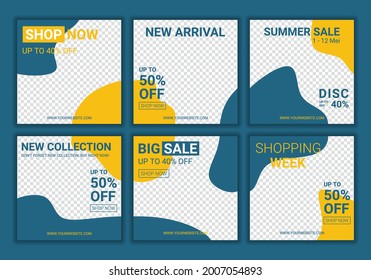6 Conjunto de fuentes de medios sociales y plantilla de diseño abstracto y creativo. Moda de marca promocional. Banners editables de plantillas de antecedentes de publicaciones en medios sociales para marketing digital. Ilustración del vector