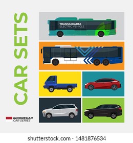 6 sets indonesian car flat vector illustration