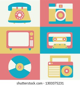 6 sets of vintage electronic devices with pastel colour and cute style