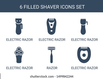 6 shaver icons. Trendy shaver icons white background. Included filled icons such as electric razor, razor. shaver icon for web and mobile.