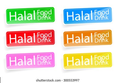  6 shinning rounded square Halal Sign with soft shadow at white background

