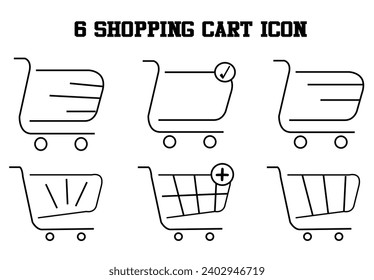   6 of shopping cart web icons. set of simple symbols silhouettes with white background.