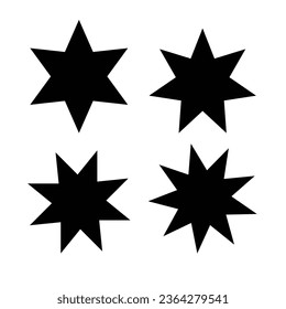 6 lado, 7 lado, 8 punto estrella con estrellas para la insignia y sello. iconos de clasificación con estrella de la silueta puntiaguda del festival, conjunto de signos del vector de premios