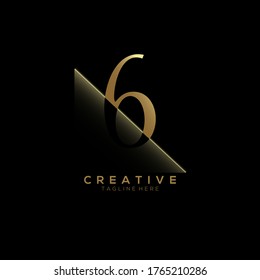 6 (Six) Gold Number Logo Design with Creative Paper Cut