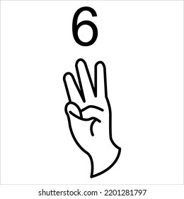 6 - Six hand sign - Deaf Language Hand Vector Signs - International Week of the Deaf 18 September - International Day of Sign Languages 23 September