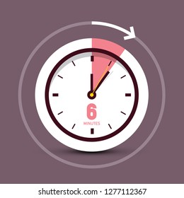 Icono de reloj del vector retro de 6 minutos