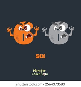 6, six, Monster Cartoon numbers, Colourful Cartoon Monster Collection with Cute and Scary Designs