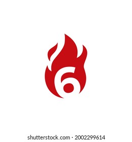 6 seis números logotipo de llama de fuego ilustración de icono vectorial