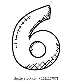 
6, Six numerical digit doodle icon
