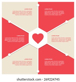 6 six steps Modern heart infographics options banner. Vector illustration. Can be used for workflow layout, diagram, number options, business concept, infographics template. Pink and gray background