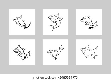 6 Skate fish jumps icon vector line art icon illustration