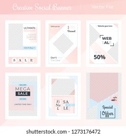 6 Slides Unique Editable Social Media banner Template. This Template Design Concept For Boost Your Business. Elegant sale and discount promo - Vector.