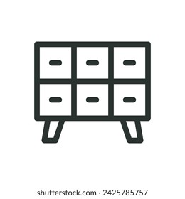 6 square drawer dresser isolated icon, index card cabinet vector symbol with editable stroke