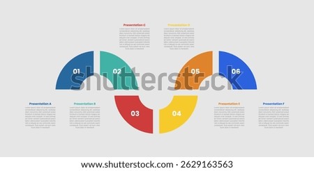 6 stage infographic diagram with creative line wave slice part up and down with 6 step for slide presentation vector