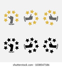 6 Stars rating or raking concept.Rating or raking golden stars.Finger pointing to six star rating.Customer review.Feedback,Reputation and quality certificate.Evaluation system.Vector illustration