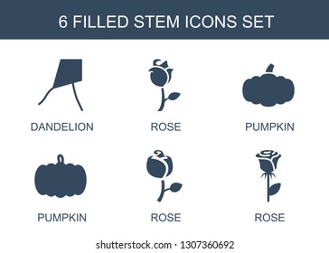 6 stem icons. Trendy stem icons white background. Included filled icons such as dandelion, rose, pumpkin. stem icon for web and mobile.