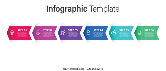 6 Step arrow type infographic template. EPS 10 vector art. Colorful infographic with modern elements. business infograph