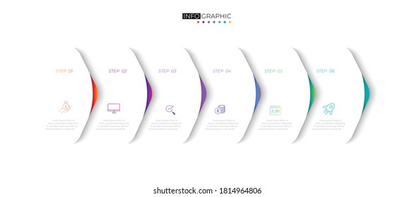 6 Step Business design arrow template Timeline business planing process with options, steps. Vector illustration. use for presentation and web design organization with Gradient colors