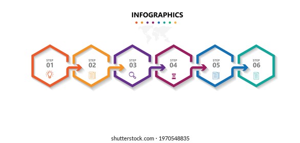 6 Step Business design Hexagon  Timeline business planning process with options, steps. Vector illustration. use for presentation and web design organization with Gradient colors
