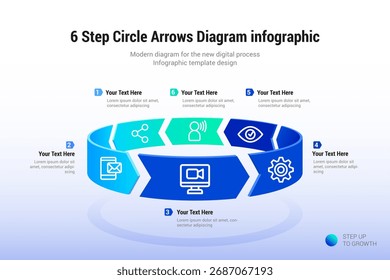 6 Step Circle Arrows Diagram infographic presentation template
