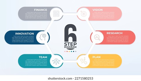 6 step circular diagram template. Business circular infographic with icon.