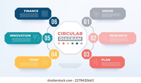 6 step circular diagram template. Business circular infographic with icon.