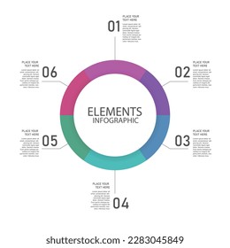 Diseño de infografía circular de 6 pasos. Imagen vectorial EPS 10. Ilustración vectorial moderna Modelo de presentación empresarial con 6 opciones, partes, pasos. Se puede utilizar para el diagrama de ciclo, gráfico, gráfico redondo.
