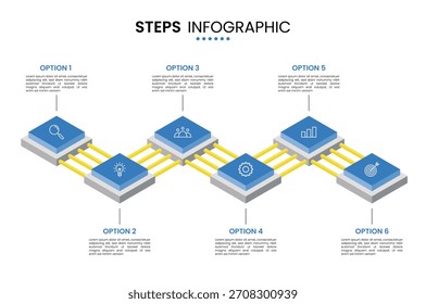 6-stufig verbundene Chipschaltungstechnik isometrische Infografik-Elemente für Präsentationsschablonendesign