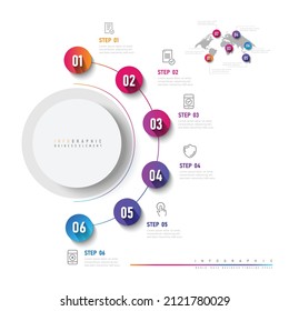 6 step Cycle Sub and Main function on Business timeline info-graphics in Circle Chart Timeline Minimal on white background
