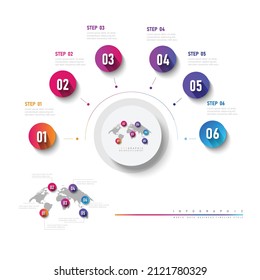 6 step Cycle Sub and Main function on Business timeline info-graphics in Circle Chart Timeline Minimal on white background
