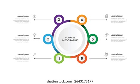 6 step diagram circle infographic template vector element with icons can be used for workflow, business presentation and web graphic design.
