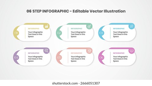 6 Schritt Bearbeitbare Infografik Design Template Vektorgrafik auf weißem Hintergrund