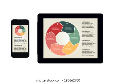 6 step info graphic template for smart phone and tablet - business project, presentations, layout - vector illustration