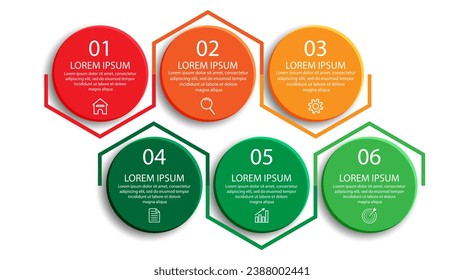 6 step infographic design. simple various colors interconnected, with icons, text and lines, suitable for your business presentation