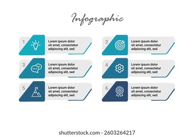 6 Step Infographic for Modern Presentation and Design, Streamlined Process, and Concept Layout for Effective Visual Communication