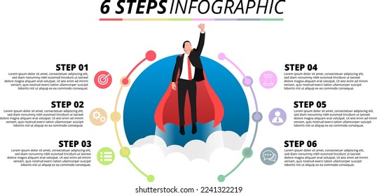 6 Step Infographic Super Businessman Career Path