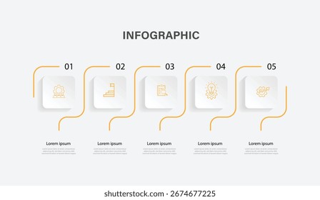 6-stufiges Weginfografie-Element. Prozessinformationsgrafik der Zeitleiste mit Symbolen