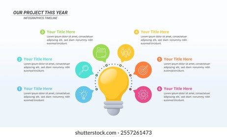 6 Step Light Bulb Infographic on a 16:9 Ratio for Business Presentation, Poster, Banner and Booklet.