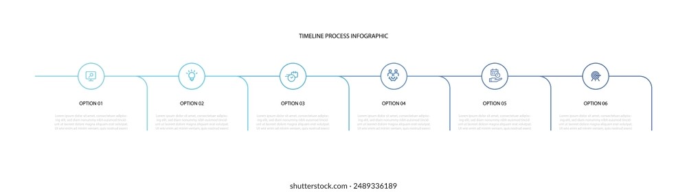 6 step line process infographic vector element with icons suitable for web presentation and business information