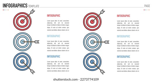 6 pasos, opción, proceso para la infografía de flecha de destino o presentación de negocios de elemento con colorido circular, capa de círculo sobre fondo blanco para la venta diapositiva, simple, mínimo, moderno estilo como vector