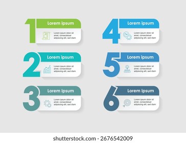 6 step paper columns with number and icons suitable for business infographic template.