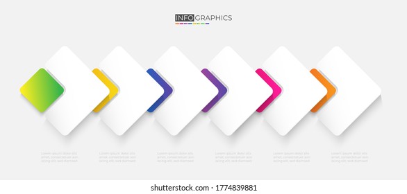 6 Paso y partición Gradiente de color gráfico de color de papel de origami plantilla de infografía para diagrama de presentación y concepto de negocio con opciones de 5 ó 6 elementos
