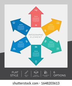 Opción de flecha diseño vectorial infográfico con 6 opciones &estilo colorido para la presentación.La infografía de opción plana se puede utilizar para negocios y marketing