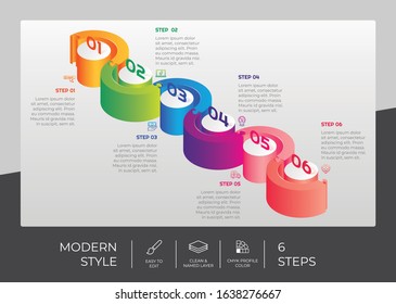 6 Step or Process Infographic With 3D Circle Layout and Chart Design